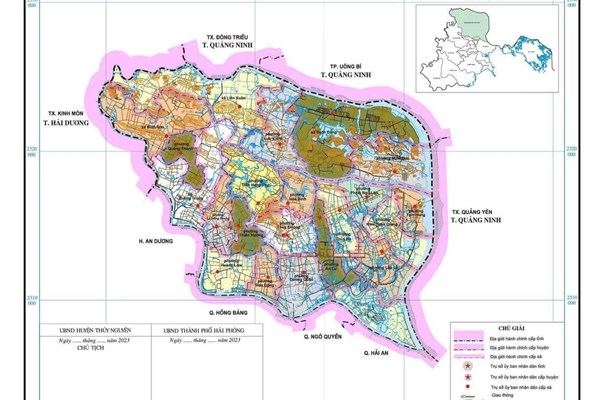Bản đồ phương án địa giới hành chính Thành Phố Thủy Nguyên, gồm 17 Phường và 04 xã